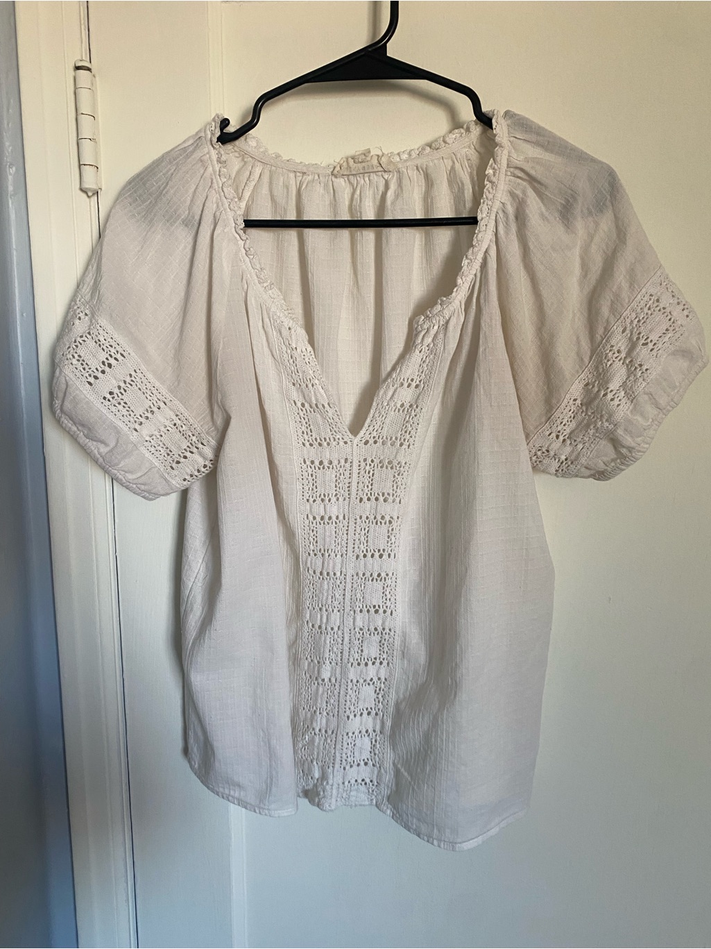 Lucky Brand Cream Crochet-Trim Peasant Blouse